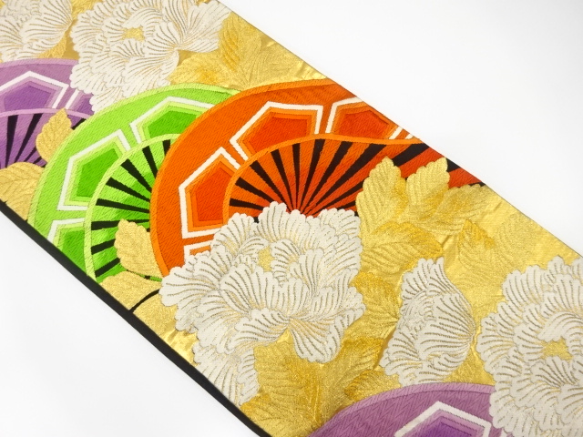 アンティーク　片輪車に牡丹模様織り出し袋帯（着用可）